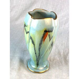 Vintage West Germany Bay Keramik Blue Drip Glaze Vase Gold Trim 548-14 5.5"